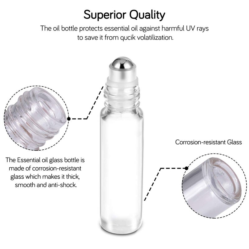 PrettyCare Essential Oil Roller Bottles 10ml ( Clear Glass Bottle with Bamboo Lid, 12 Pack, 2 Extra Stainless Steel Balls, 24 Labels, 1 Opener, 1 Funnel, 2 Droppers ) Roller Balls for Oils, Roller on Bottles - Image 5